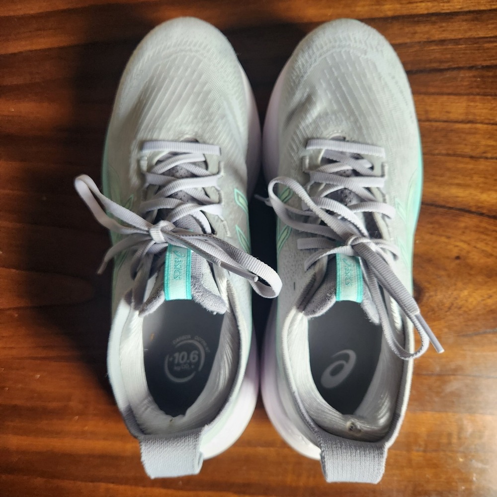ASICS Gel-Nimbus 27 Womens Size 9 Piedmont Grey Illuminate Mint Running Shoes - Picture 9 of 12